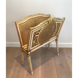 Important Porte-Revues de Style Louis XVI en Bois Sculpté Patiné et Doré à Double Cannage, Travail Français, Vers 1880