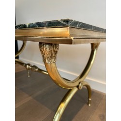 Neoclassical Brass and Green Marble Coffee Table by Raymond Subes, French Work, Circa 1940