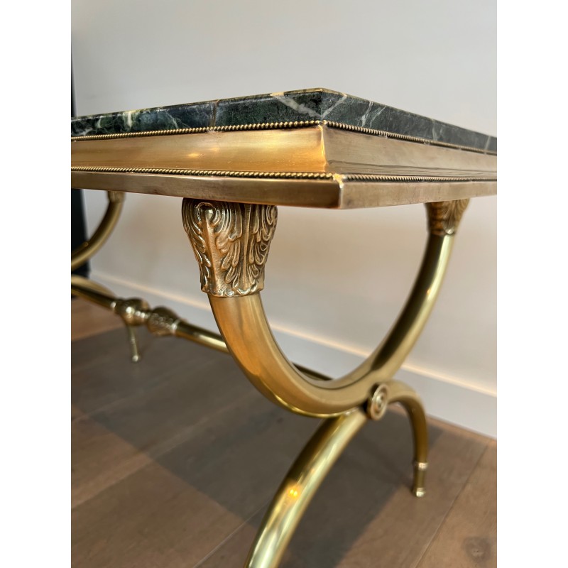 Neoclassical Brass and Green Marble Coffee Table by Raymond Subes, French Work, Circa 1940