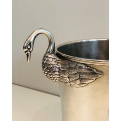 Silver-Plated Champagne Bucket with Swan Décor, Attributed to Christofle, French Work, Circa 1940