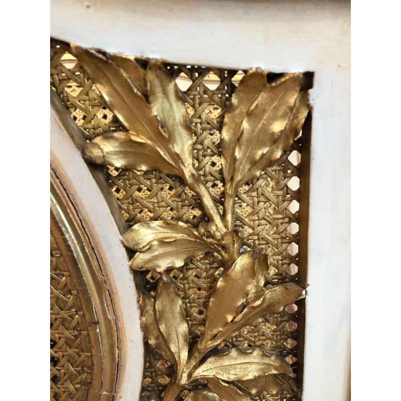 Important Porte-Revues de Style Louis XVI en Bois Sculpté Patiné et Doré à Double Cannage, Travail Français, Vers 1880