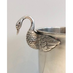 Seau à Champagne en Métal Argenté à Décors de Cygnes, Attribué à Christofle, Travail Français, Vers 1940