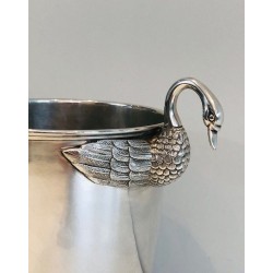 Seau à Champagne en Métal Argenté à Décors de Cygnes, Attribué à Christofle, Travail Français, Vers 1940