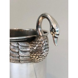 Silver-Plated Champagne Bucket with Swan Décor, Attributed to Christofle, French Work, Circa 1940