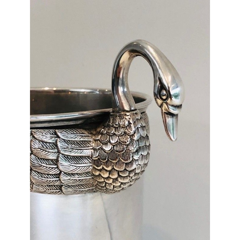 Silver-Plated Champagne Bucket with Swan Décor, Attributed to Christofle, French Work, Circa 1940