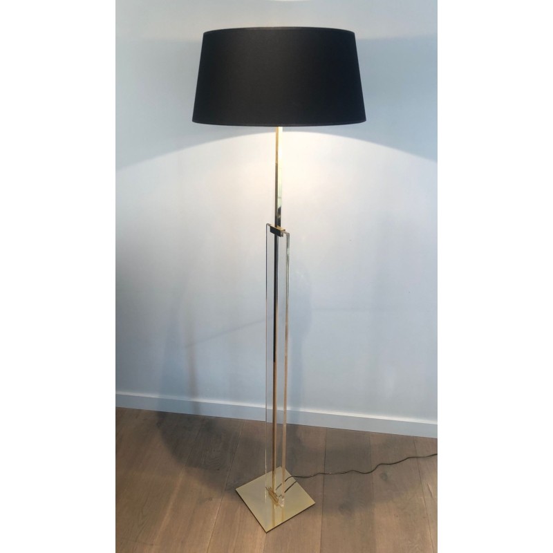Lampadaire de Parquet en Verre et Laiton, Travail Français, vers 1970 | Maison BARROIS