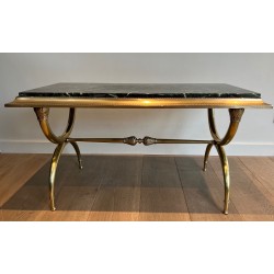 Neoclassical Brass and Green Marble Coffee Table by Raymond Subes, French Work, Circa 1940