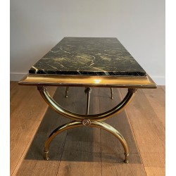 Neoclassical Brass and Green Marble Coffee Table by Raymond Subes, French Work, Circa 1940