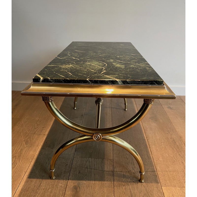 Neoclassical Brass and Green Marble Coffee Table by Raymond Subes, French Work, Circa 1940