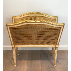 Important Porte-Revues de Style Louis XVI en Bois Sculpté Patiné et Doré à Double Cannage, Travail Français, Vers 1880