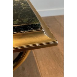 Table Basse Néoclassique en Laiton et Marbre Vert de Raymond Subes, Travail Français, Vers 1940