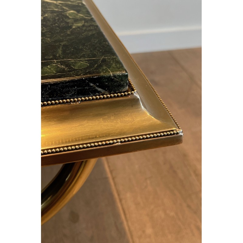 Neoclassical Brass and Green Marble Coffee Table by Raymond Subes, French Work, Circa 1940