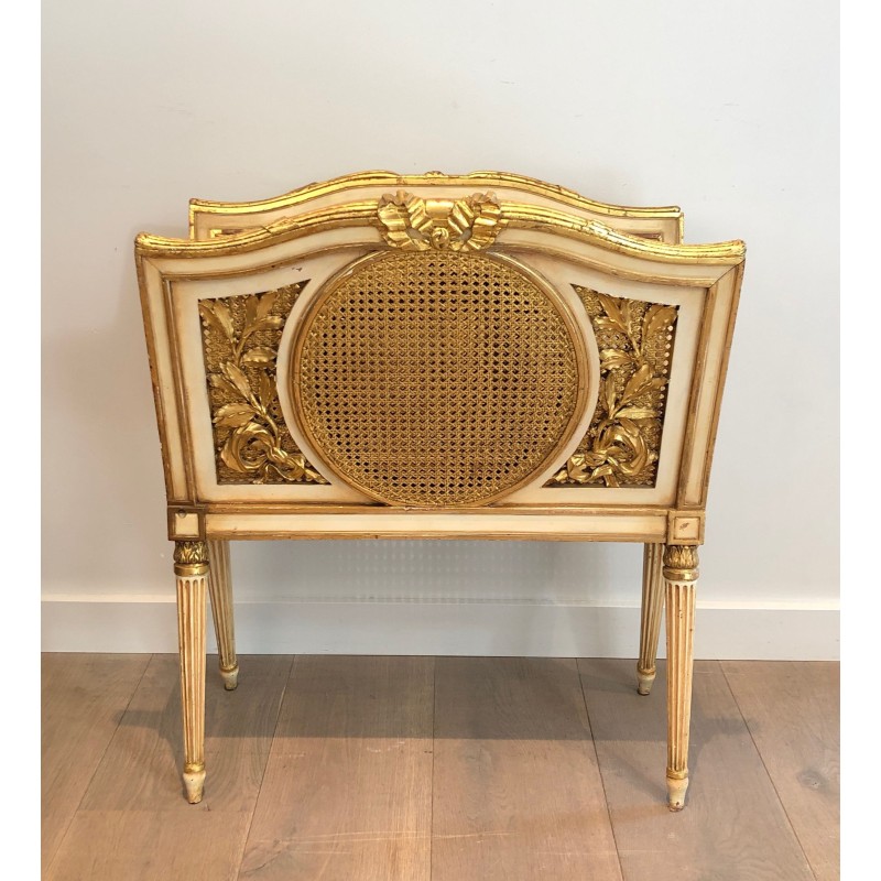 Important Porte-Revues de Style Louis XVI en Bois Sculpté Patiné et Doré à Double Cannage, Travail Français, Vers 1880
