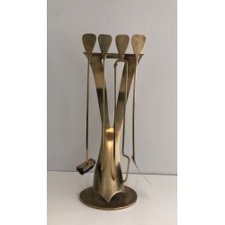 Brass Design Fireplace Tool Set, French Work, Circa 1970