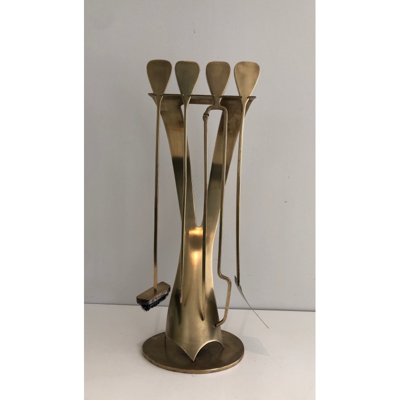 Nécessaire de Feu Design en Laiton, Travail Français, Vers 1970