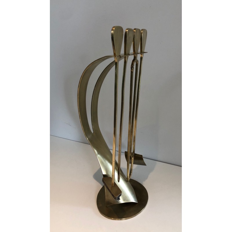 Nécessaire de Feu Design en Laiton, Travail Français, Vers 1970