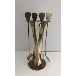 Nécessaire de Feu Design en Laiton, Travail Français, Vers 1970