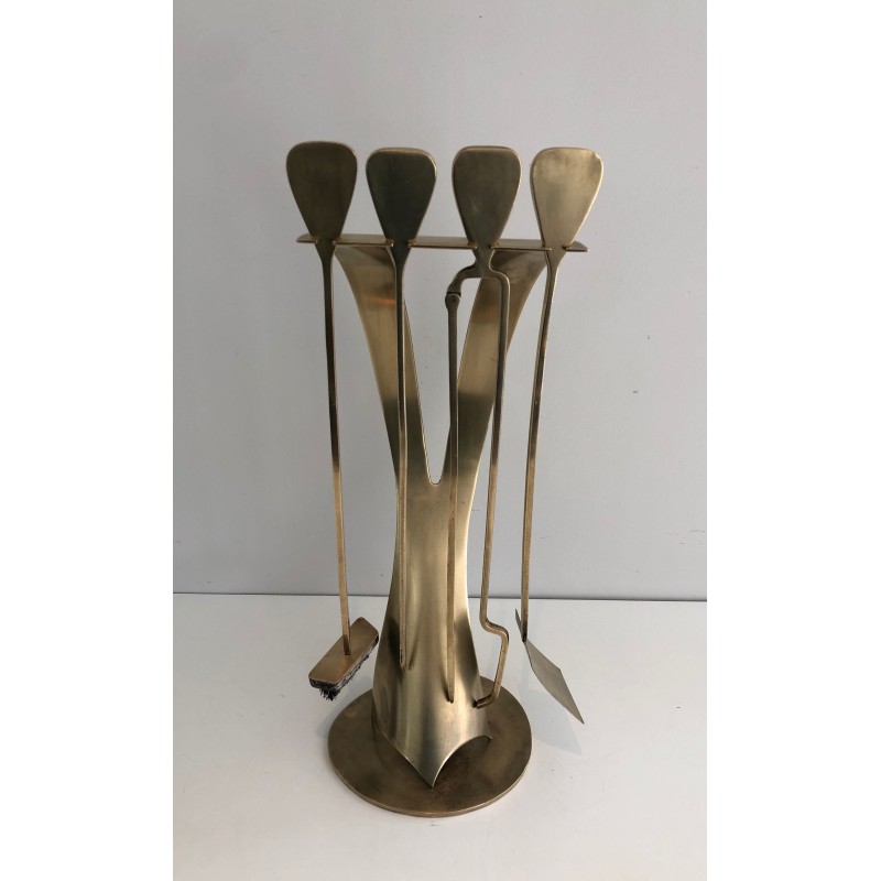 Nécessaire de Feu Design en Laiton, Travail Français, Vers 1970