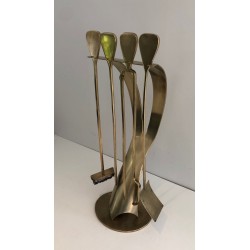 Nécessaire de Feu Design en Laiton, Travail Français, Vers 1970