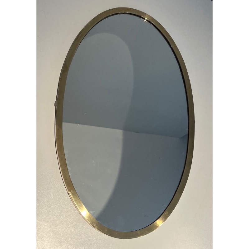Neoclassical Oval Brass Mirror, in the Manner of Maison Jansen, French Work, Circa 1940