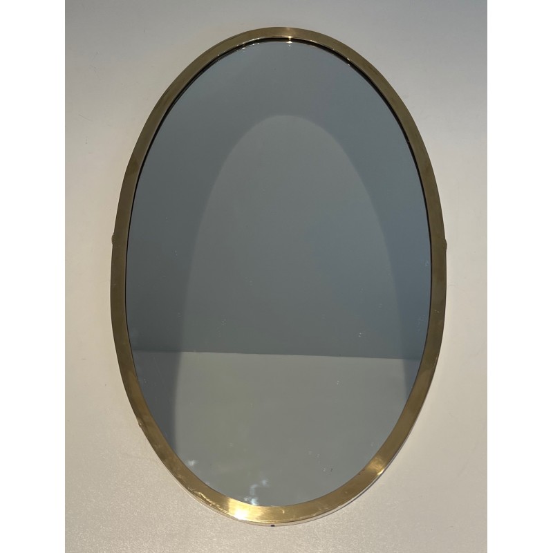 Neoclassical Oval Brass Mirror, in the Manner of Maison Jansen, French Work, Circa 1940