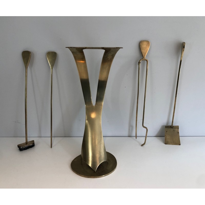 Nécessaire de Feu Design en Laiton, Travail Français, Vers 1970