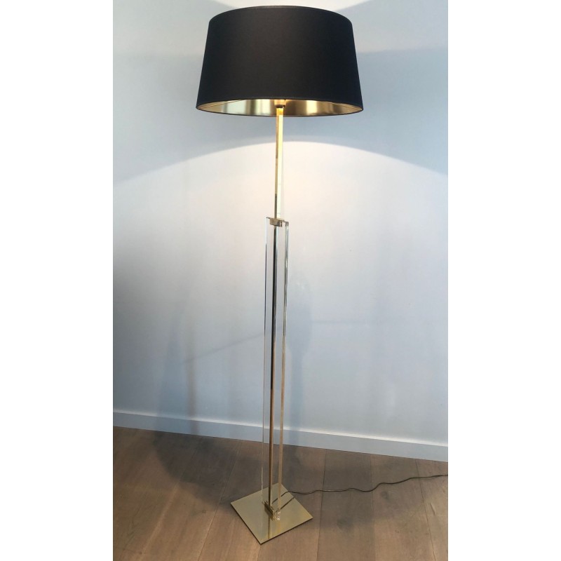 Lampadaire de Parquet en Verre et Laiton, Travail Français, vers 1970 | Maison BARROIS