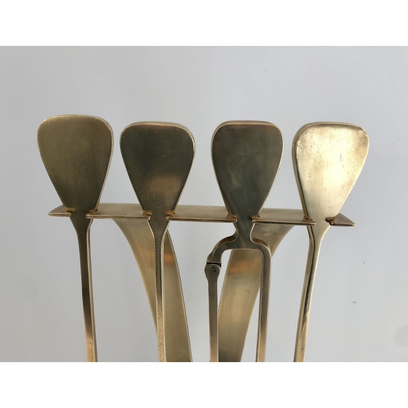 Brass Design Fireplace Tool Set, French Work, Circa 1970
