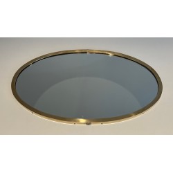 Miroir Ovale Néoclassique en Laiton, dans le Goût de la Maison Jansen, Travail Français, Vers 1940