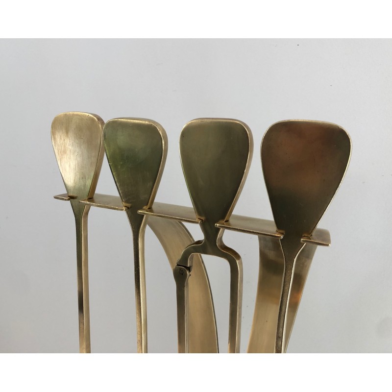 Brass Design Fireplace Tool Set, French Work, Circa 1970