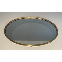 Neoclassical Oval Brass Mirror, in the Manner of Maison Jansen, French Work, Circa 1940