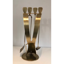Brass Design Fireplace Tool Set, French Work, Circa 1970