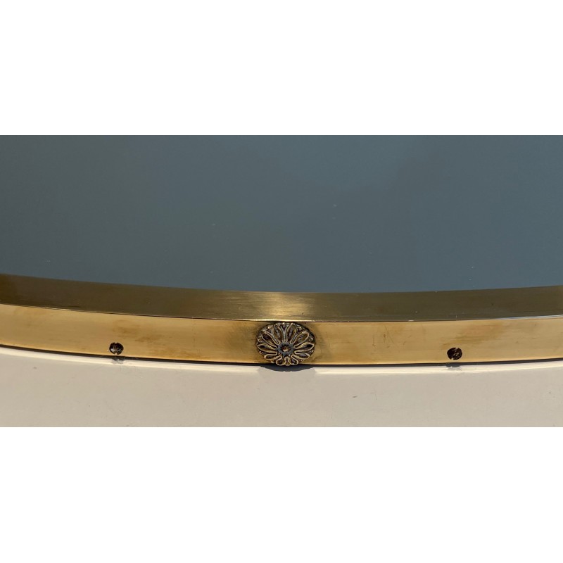 Neoclassical Oval Brass Mirror, in the Manner of Maison Jansen, French Work, Circa 1940