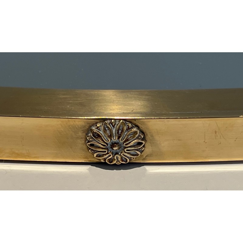 Neoclassical Oval Brass Mirror, in the Manner of Maison Jansen, French Work, Circa 1940