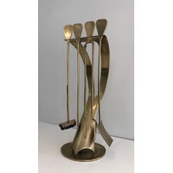 Nécessaire de Feu Design en Laiton, Travail Français, Vers 1970