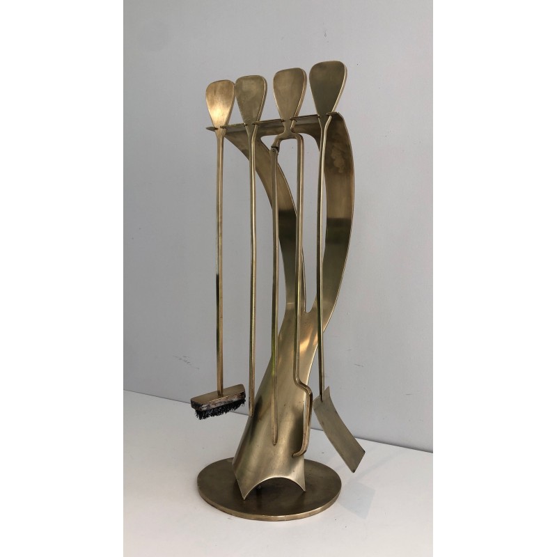 Nécessaire de Feu Design en Laiton, Travail Français, Vers 1970