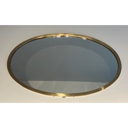Neoclassical Oval Brass Mirror, in the Manner of Maison Jansen, French Work, Circa 1940