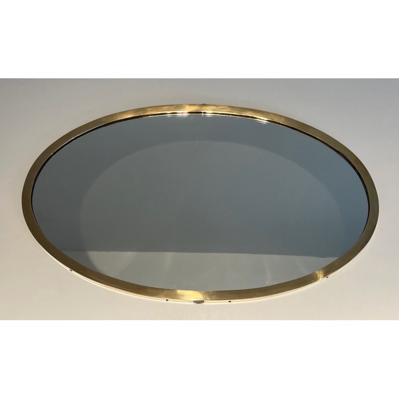 Miroir Ovale Néoclassique en Laiton, dans le Goût de la Maison Jansen, Travail Français, Vers 1940