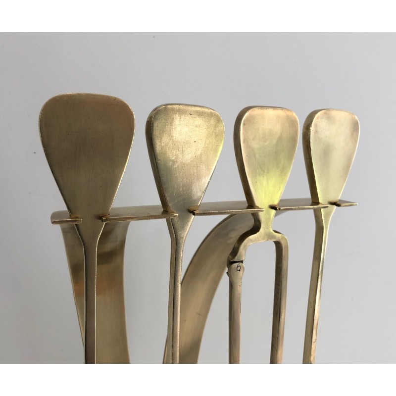 Nécessaire de Feu Design en Laiton, Travail Français, Vers 1970