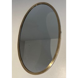 Neoclassical Oval Brass Mirror, in the Manner of Maison Jansen, French Work, Circa 1940