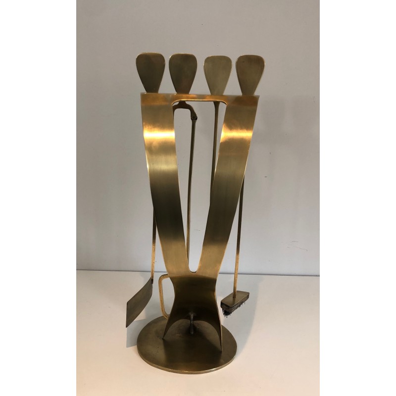 Nécessaire de Feu Design en Laiton, Travail Français, Vers 1970