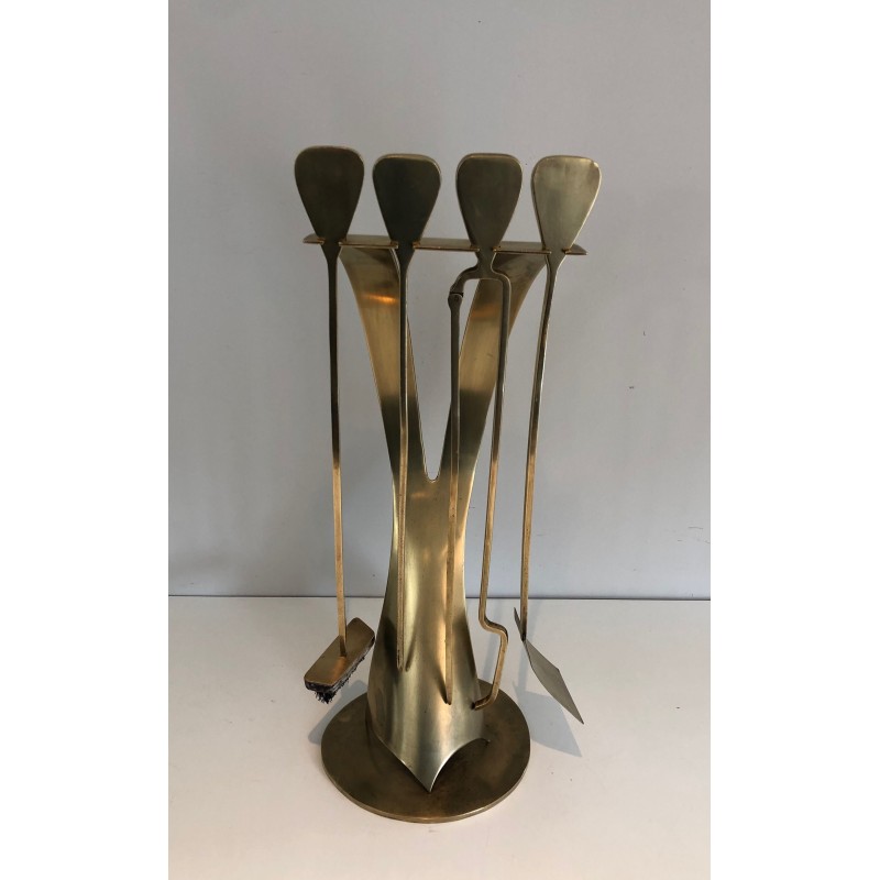 Nécessaire de Feu Design en Laiton, Travail Français, Vers 1970