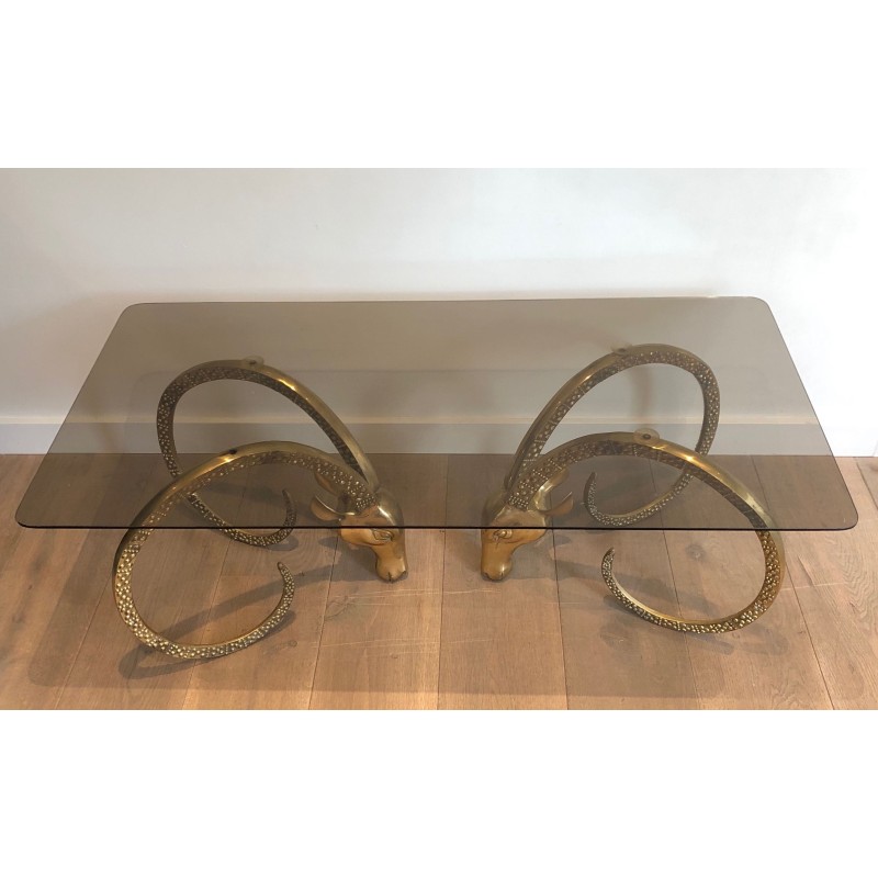 Table Basse en Bronze à Têtes de Mouflons d'Alain Chervet, Travail Français, Vers 1970