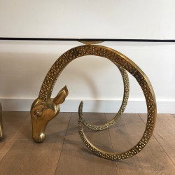 Table Basse en Bronze à Têtes de Mouflons d'Alain Chervet, Travail Français, Vers 1970