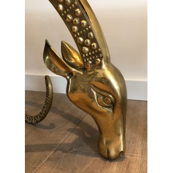 Bronze Coffee Table with Twin Ibex Heads by Alain Chervet, French Work, Circa 1970