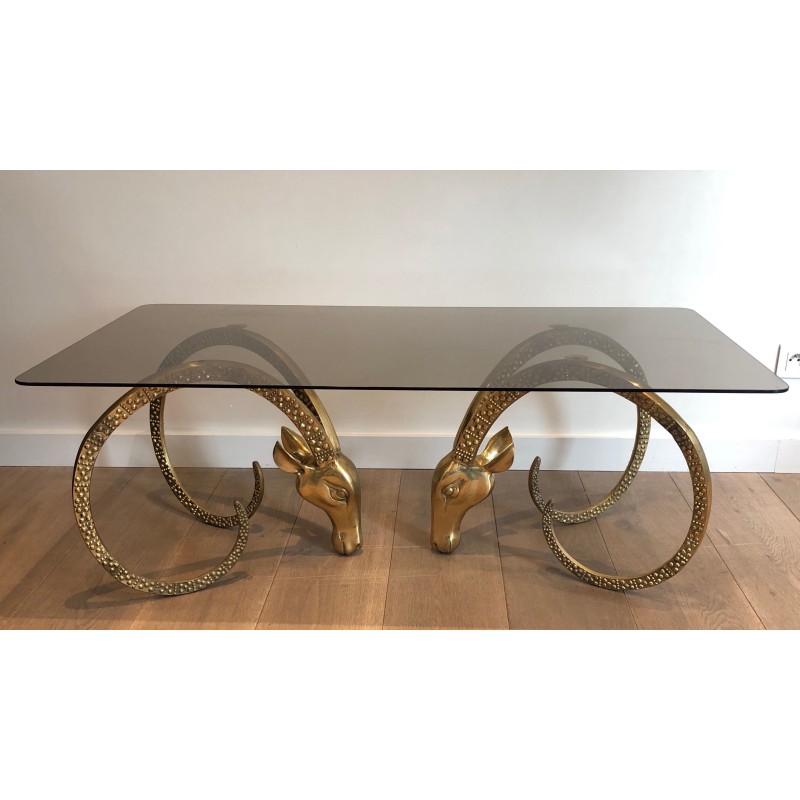 Table Basse en Bronze à Têtes de Mouflons d'Alain Chervet, Travail Français, Vers 1970