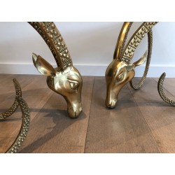 Table Basse en Bronze à Têtes de Mouflons d'Alain Chervet, Travail Français, Vers 1970