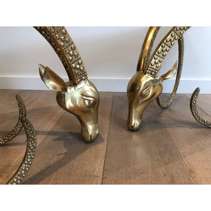 Bronze Coffee Table with Twin Ibex Heads by Alain Chervet, French Work, Circa 1970