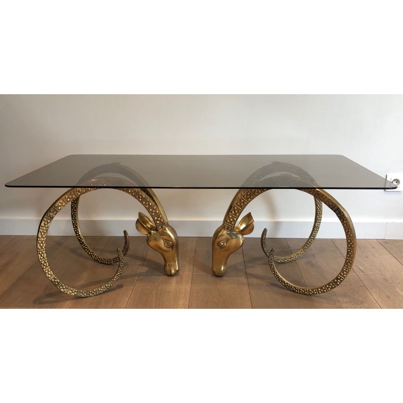Table Basse en Bronze à Têtes de Mouflons d'Alain Chervet, Travail Français, Vers 1970