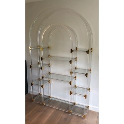Lucite, Gilded Metal and Glass Shelving Unit by Charles Hollis Jones, American Work, Circa 1970
